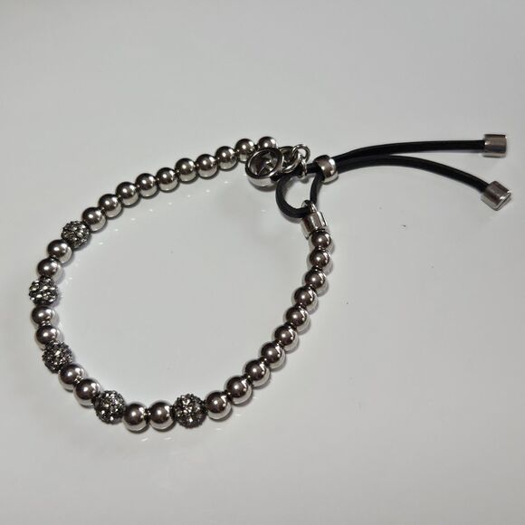 Michael Kors Slider Bracelet | Silver and Rhinestone Beaded Adjustable - Picture 13 of 13